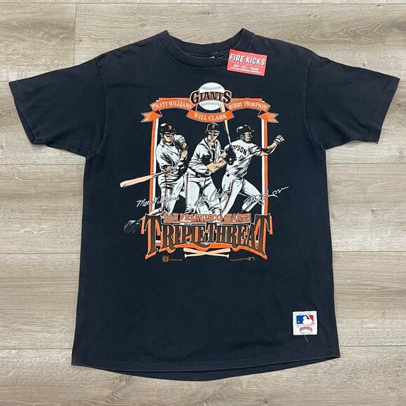 Vintage 1992 SF Giants Triple Threat Baseball Tee T Shirt Size XL - Picture 1 of 6